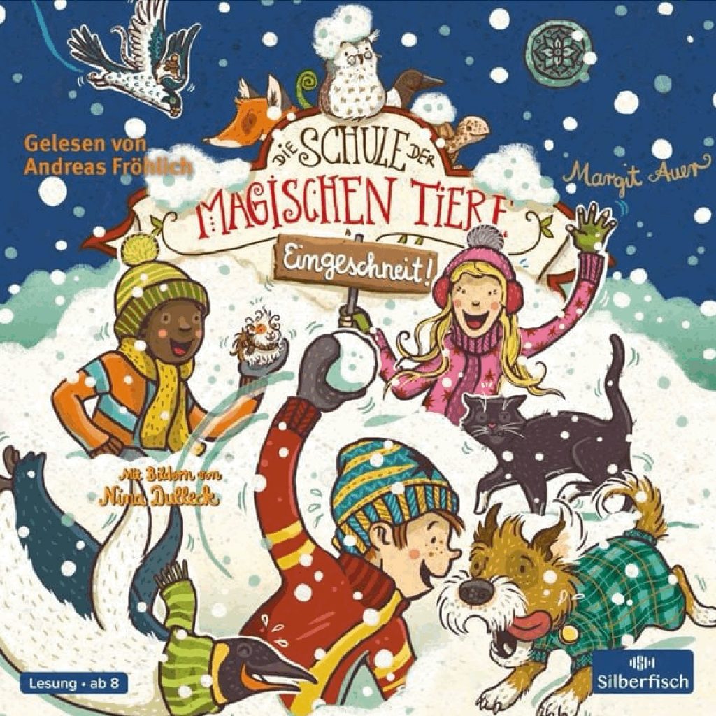 Audiobuch ‚Die Schule der magischen Tiere – eingeschneit‘ von Margit Auer: Kinder und ihre magischen Tiere erleben ein Winterabenteuer in der eingeschneiten Schule
